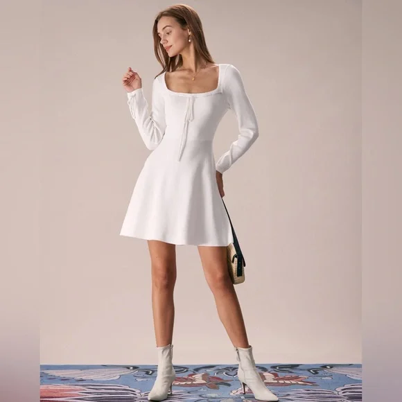NWT RIHOAS The White Square Neck Sweater Mini Dress Sz S - Picture 6 of 7